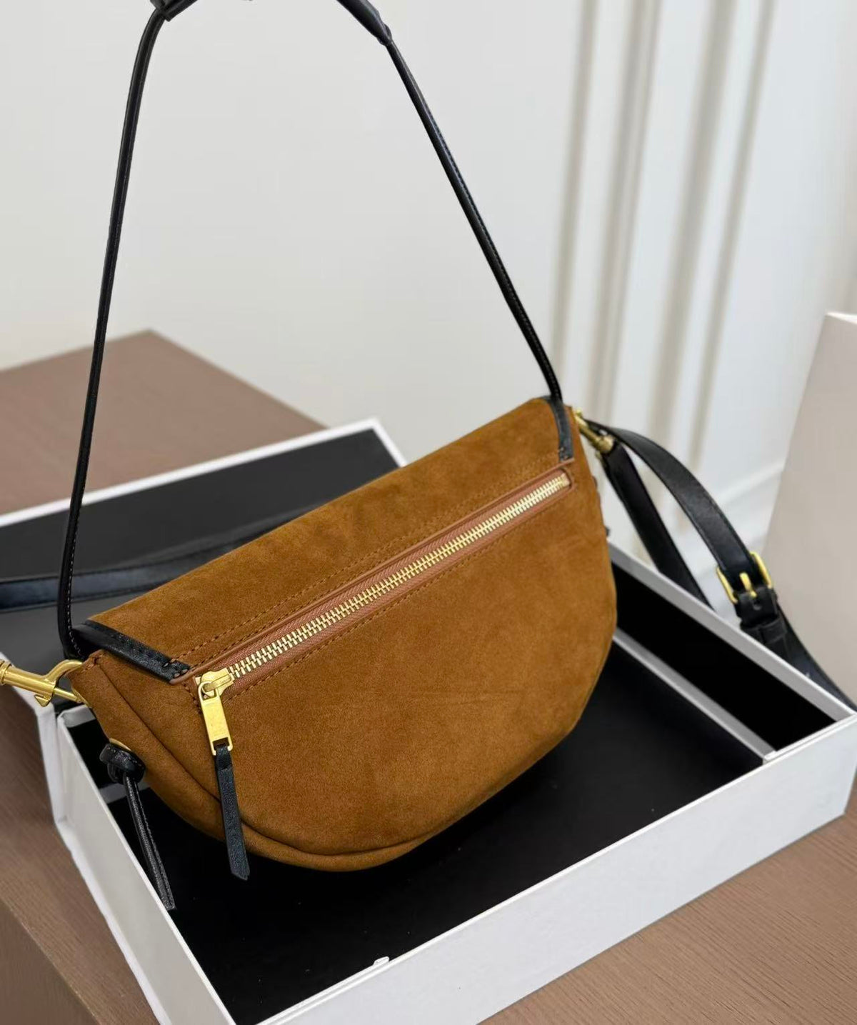 CELINE Halfmoon Shoulder-Slung Clutch in Bronze
