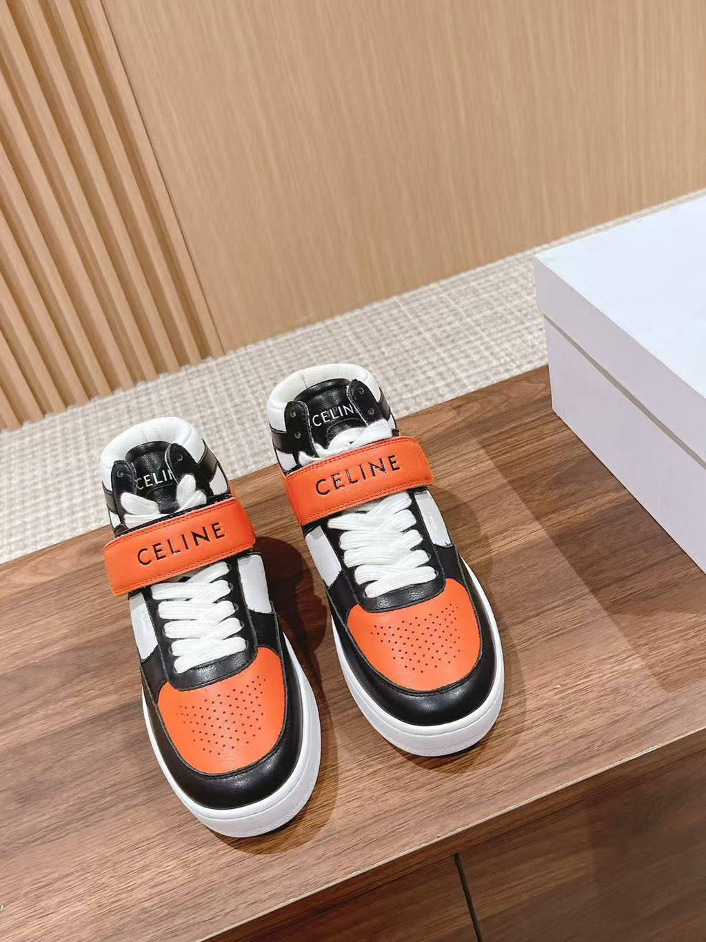 Celine Triomphe Low-Top Sneakers — Black & Orange