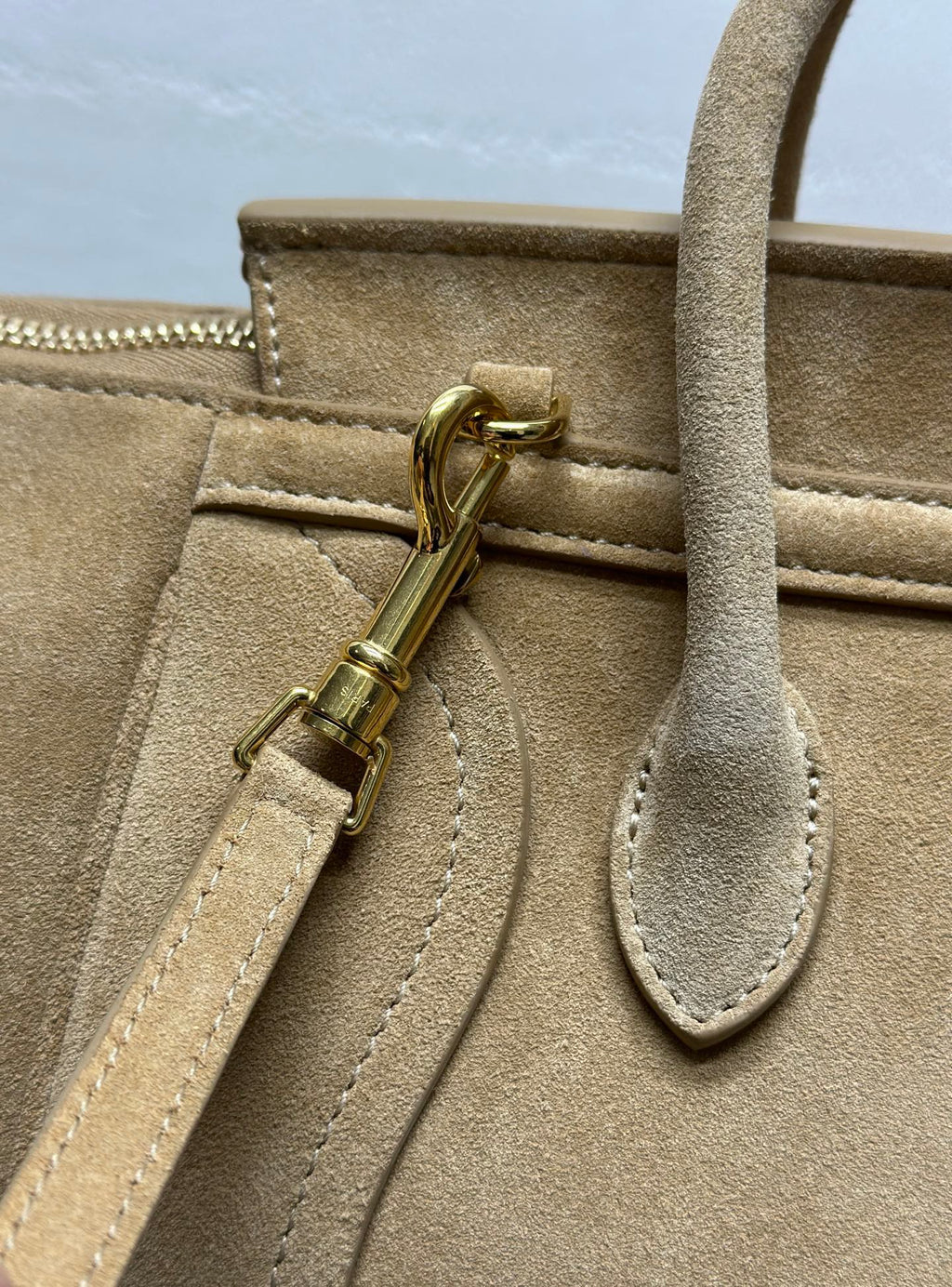 CELINE Small Handbag with Steel Hardware in Beige