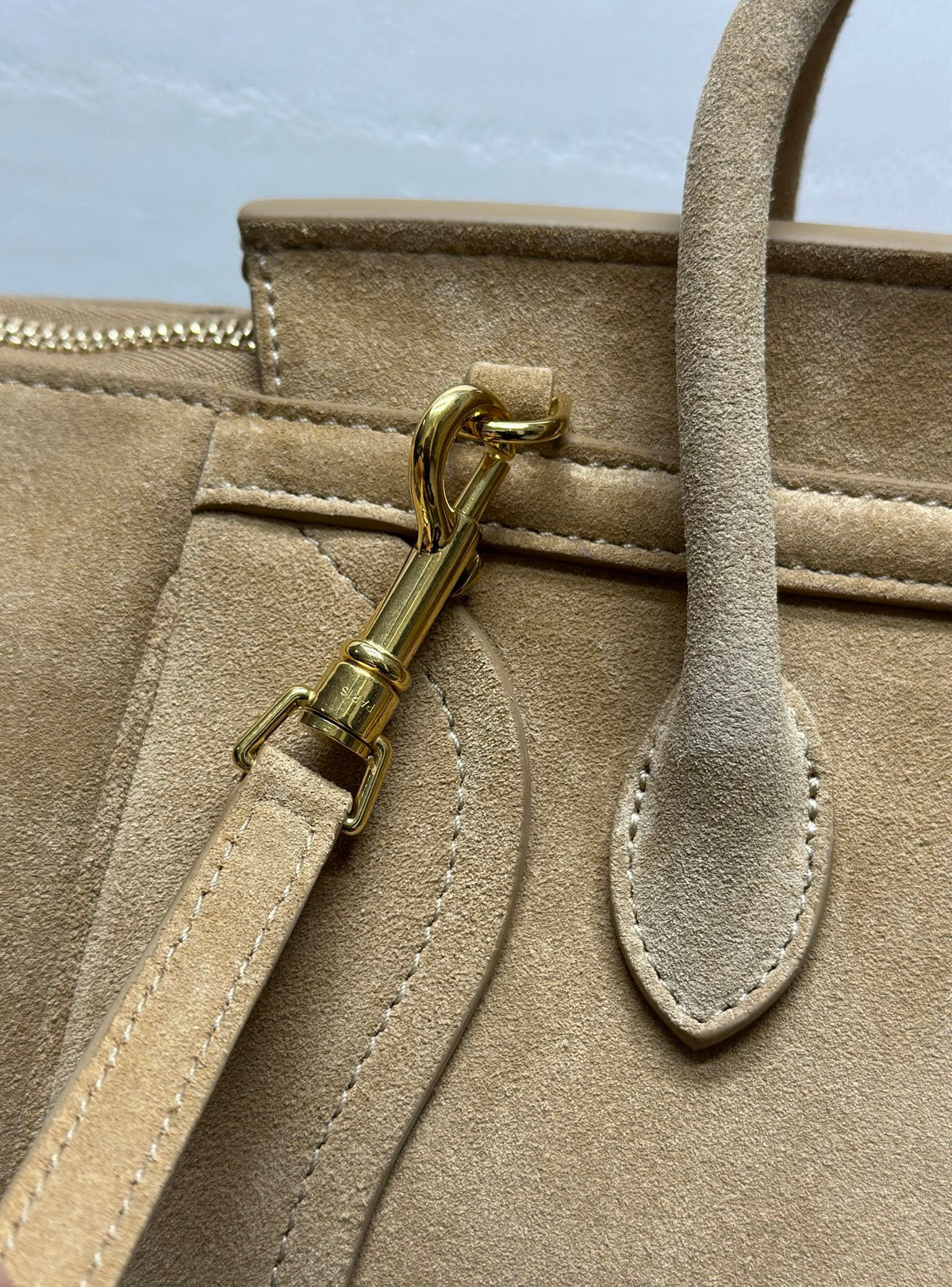 CELINE Small Handbag with Steel Hardware in Beige