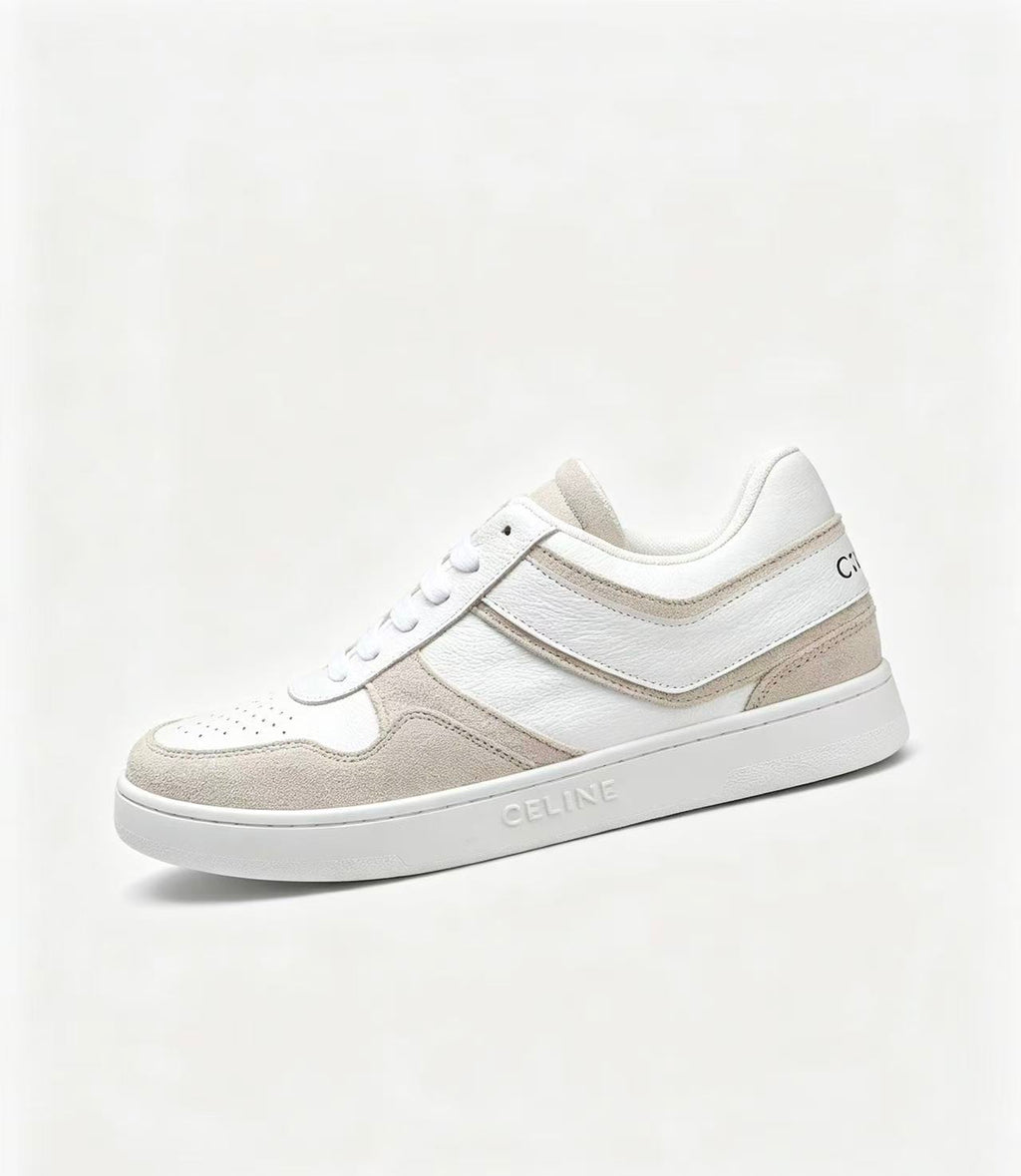 Celine Low-Top Sneakers with Celine Logo Detail — Ecru & White