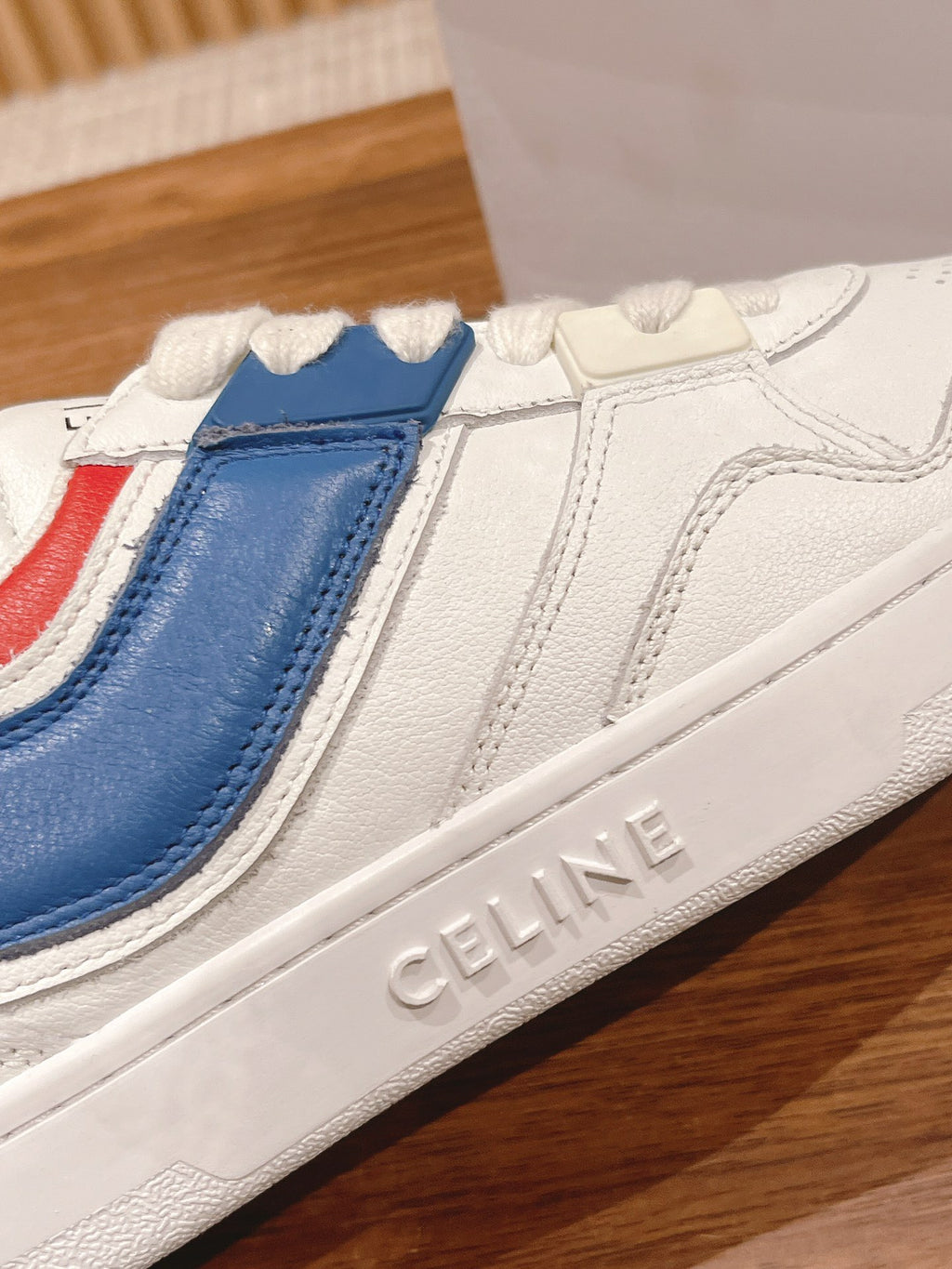 Celine Unisex Platform Sneakers with Red & Blue Heel Accents – Sizes 35–44