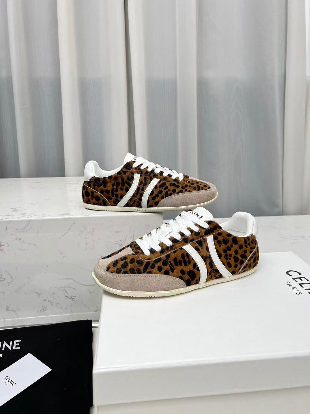 CELINE Jogger Triomphe Low-Top Sneakers in Leopard Print Cowhide & Suede