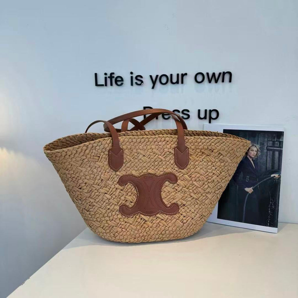 CELINE Hand-Woven Raffia Bag in Beige