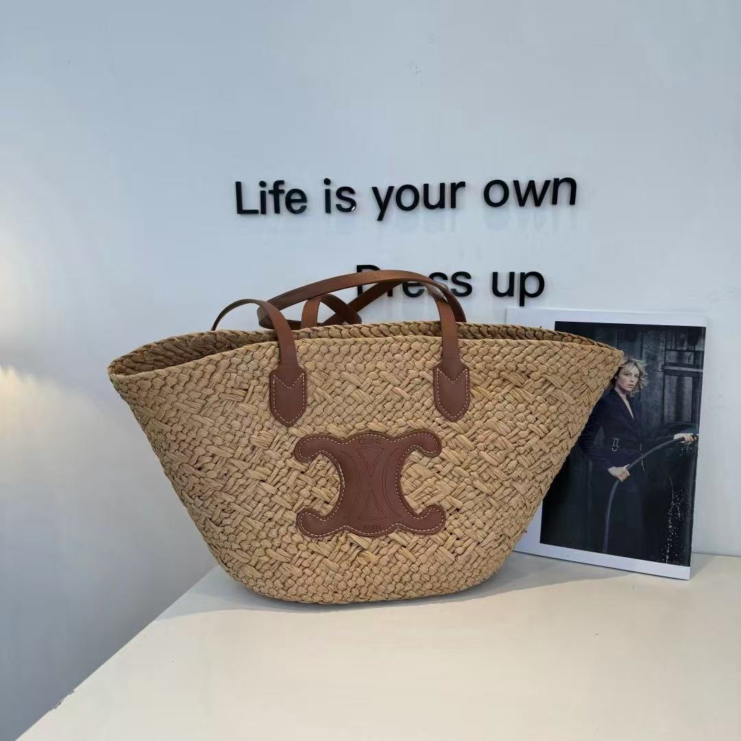 CELINE Hand-Woven Raffia Bag in Beige