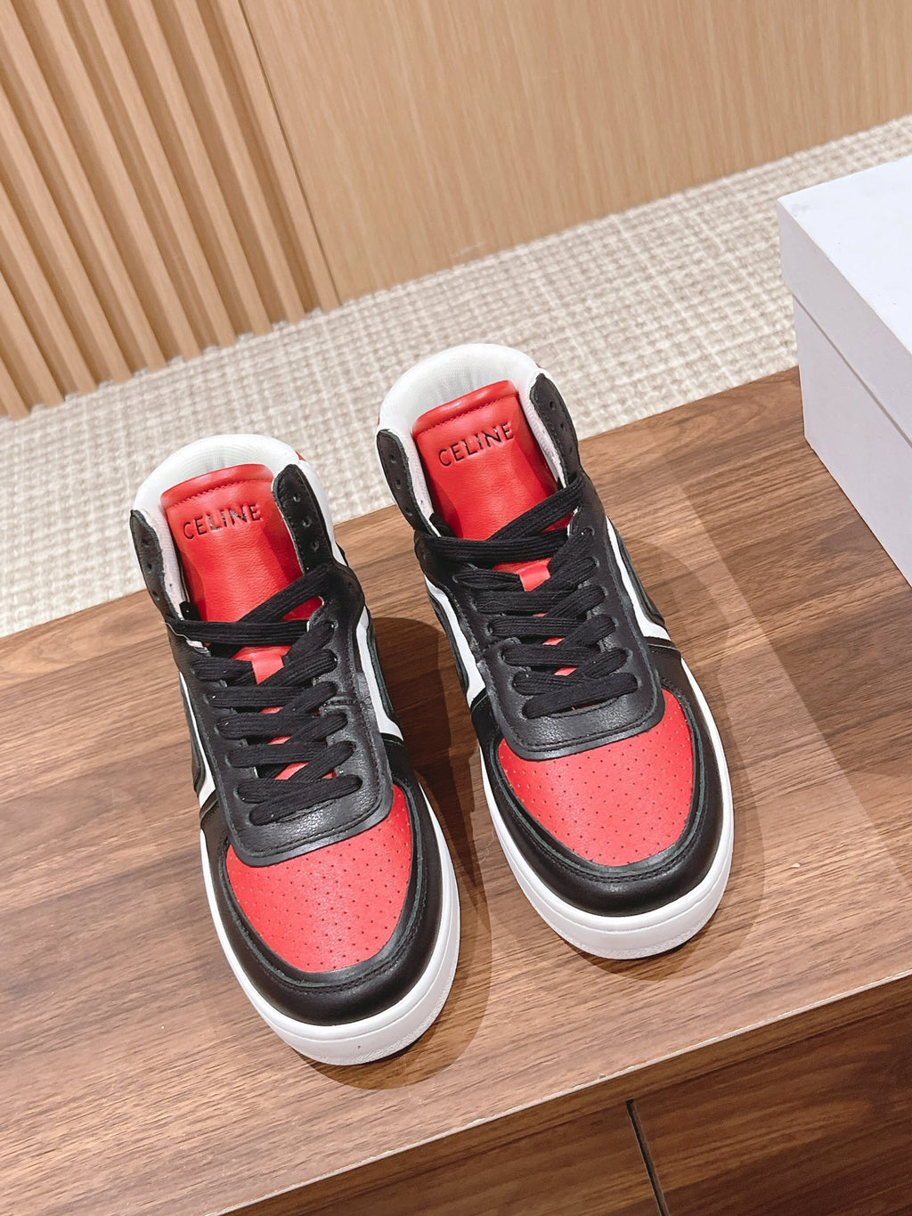 CELINE Unisex Platform Sneakers — All-Season | Black & Red