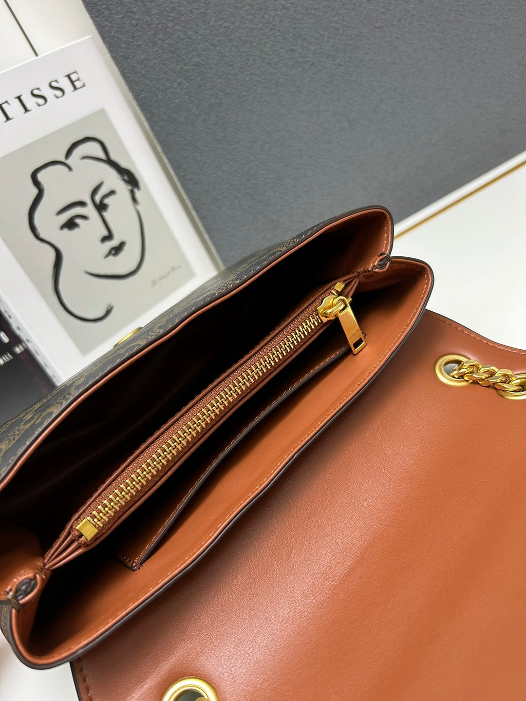 CELINE Triomphe Bag with Metal Logo in Brown