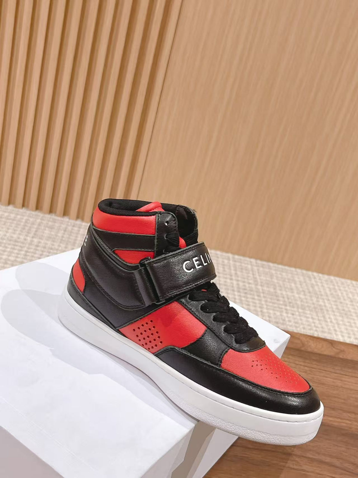 Celine Triomphe Low-Top Sneakers — Black & Red