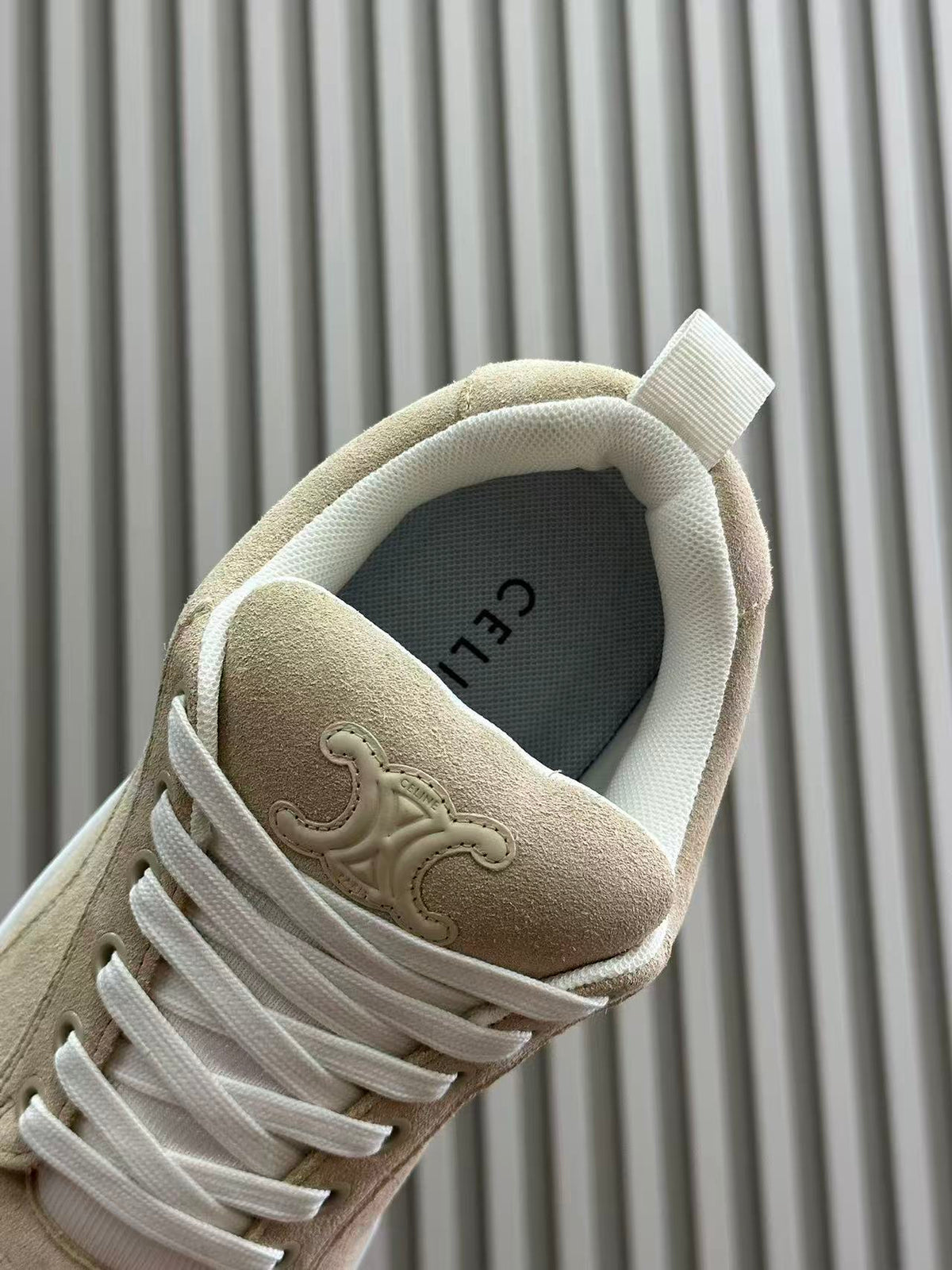 Celine Triomphe Vintage-Style Low-Top Sneakers — Light Brown