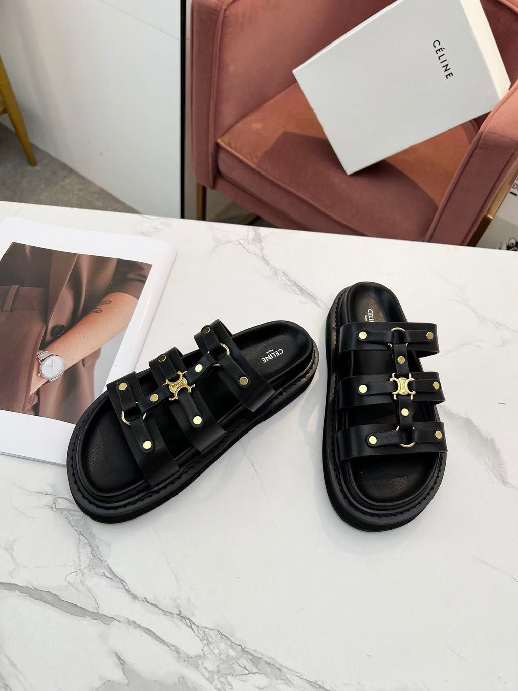 CELINE Metal Buckle Sandals — Women's Black | EU 35-40