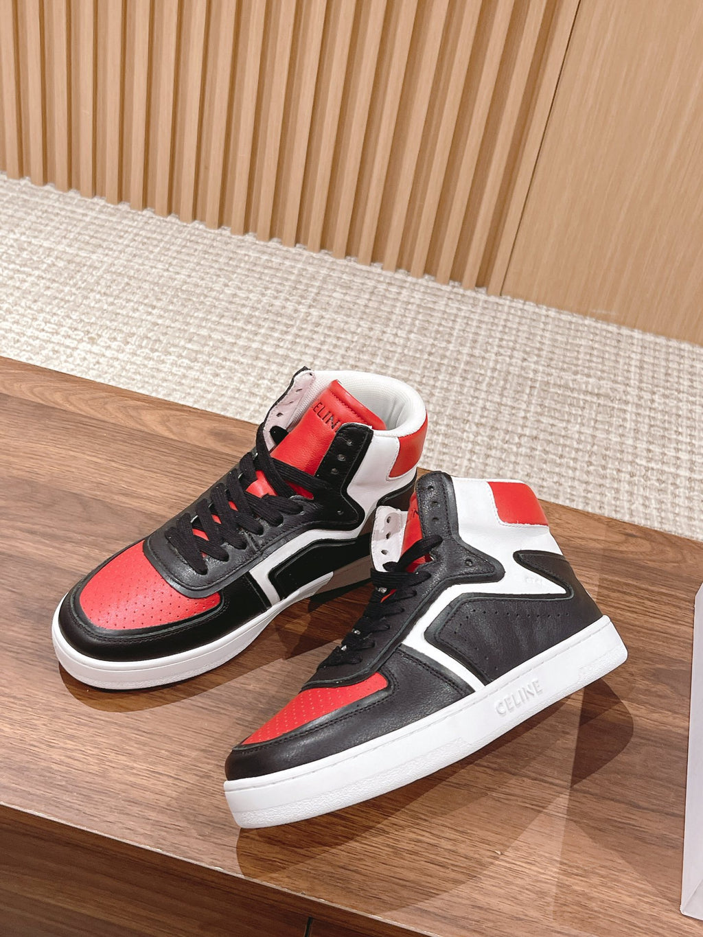 CELINE Unisex Platform Sneakers — All-Season | Black & Red