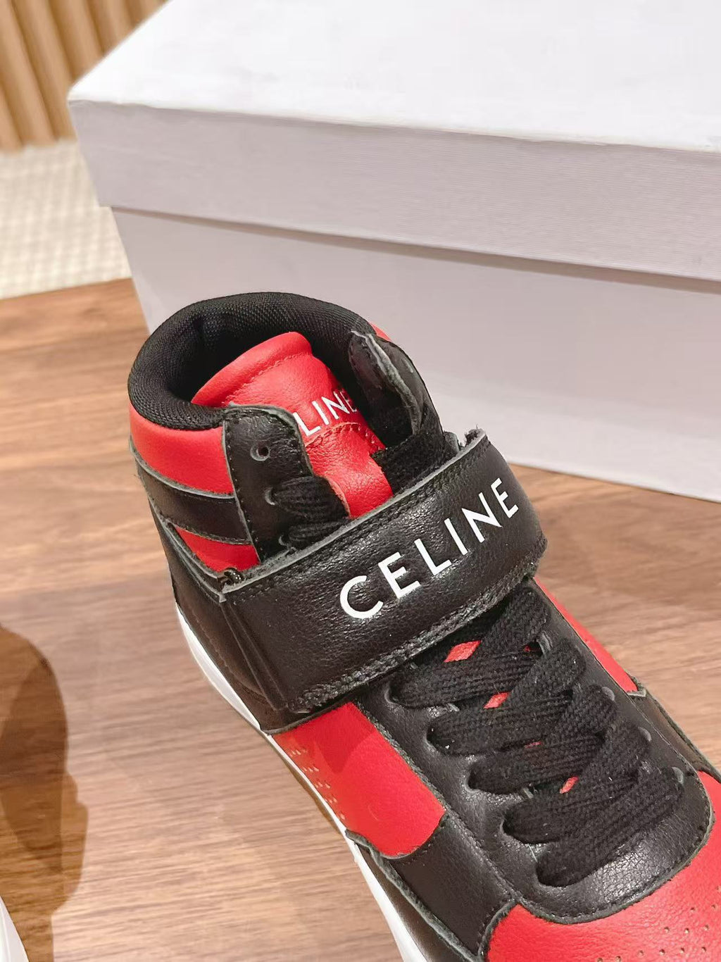 Celine Triomphe Low-Top Sneakers — Black & Red
