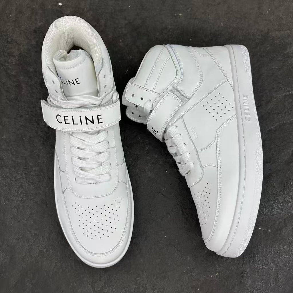 Celine CT-03 Calfskin Mid-Top Sneakers — Fluorescent White