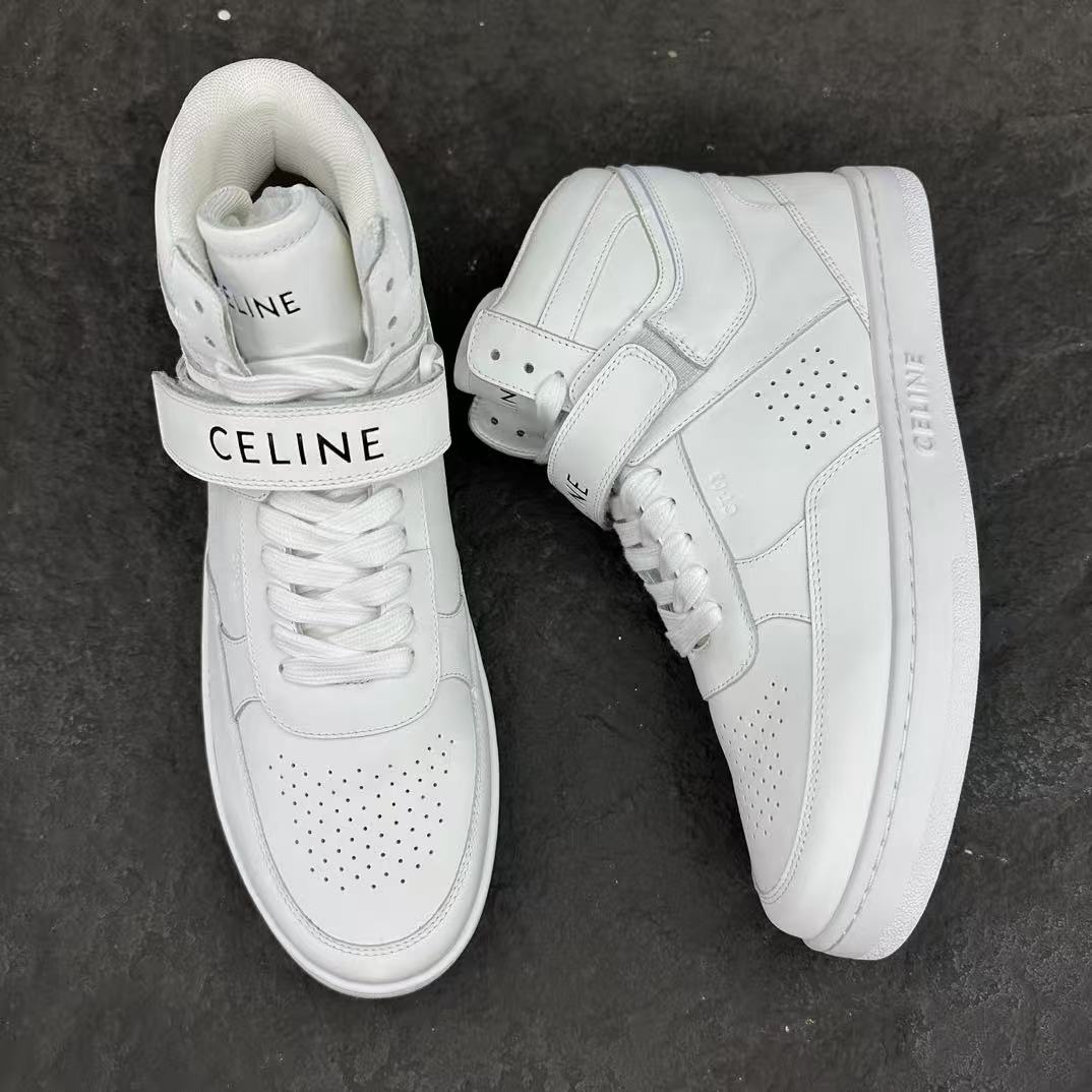 Celine CT-03 Calfskin Mid-Top Sneakers — Fluorescent White