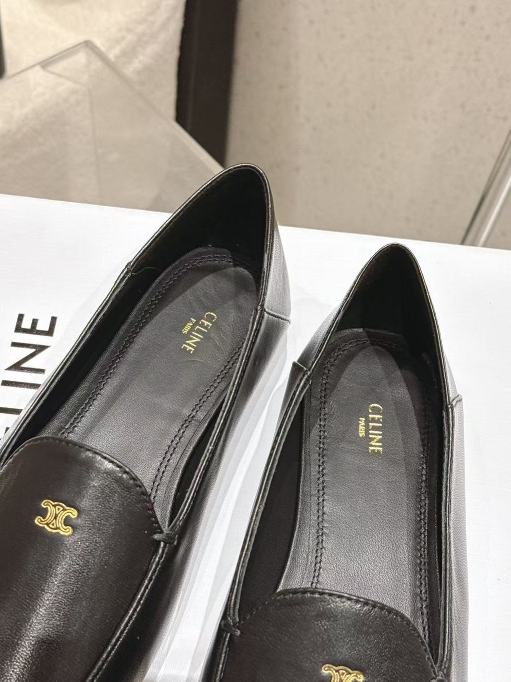 CELINE Triomphe Round-Toe Flat Loafers — Black