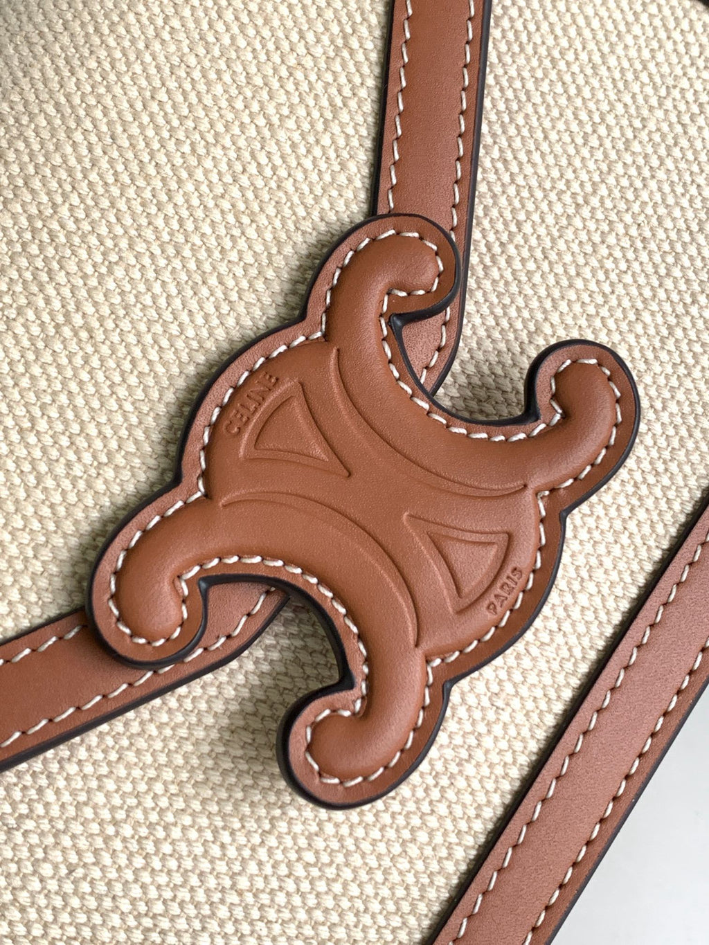 CELINE Cuir Triomphe Fabric & Cowhide Leather Wallet on Chain in Bronze