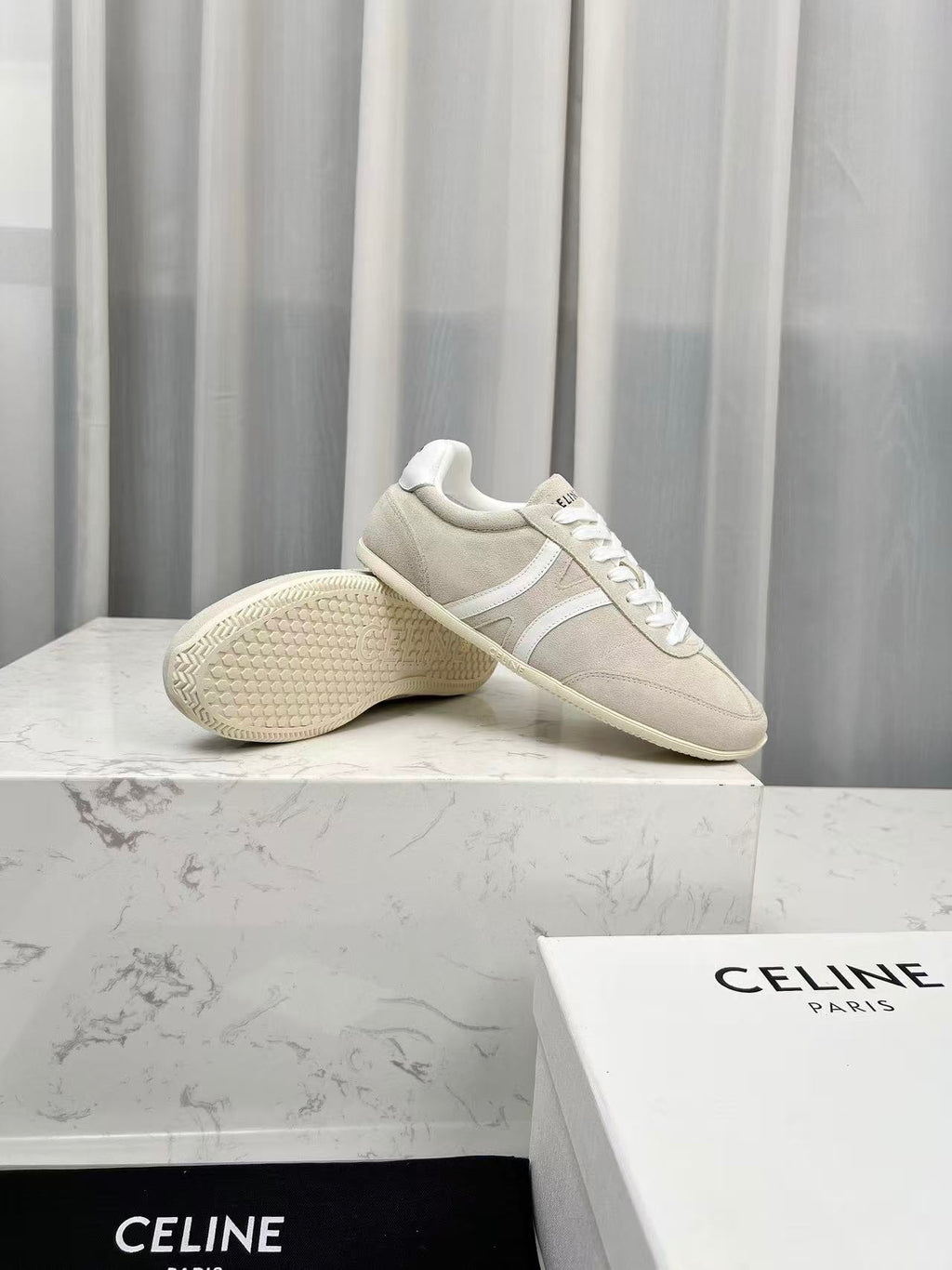 CELINE Jogger Triomphe Low-Top Sneakers in Apricot Cowhide & Suede