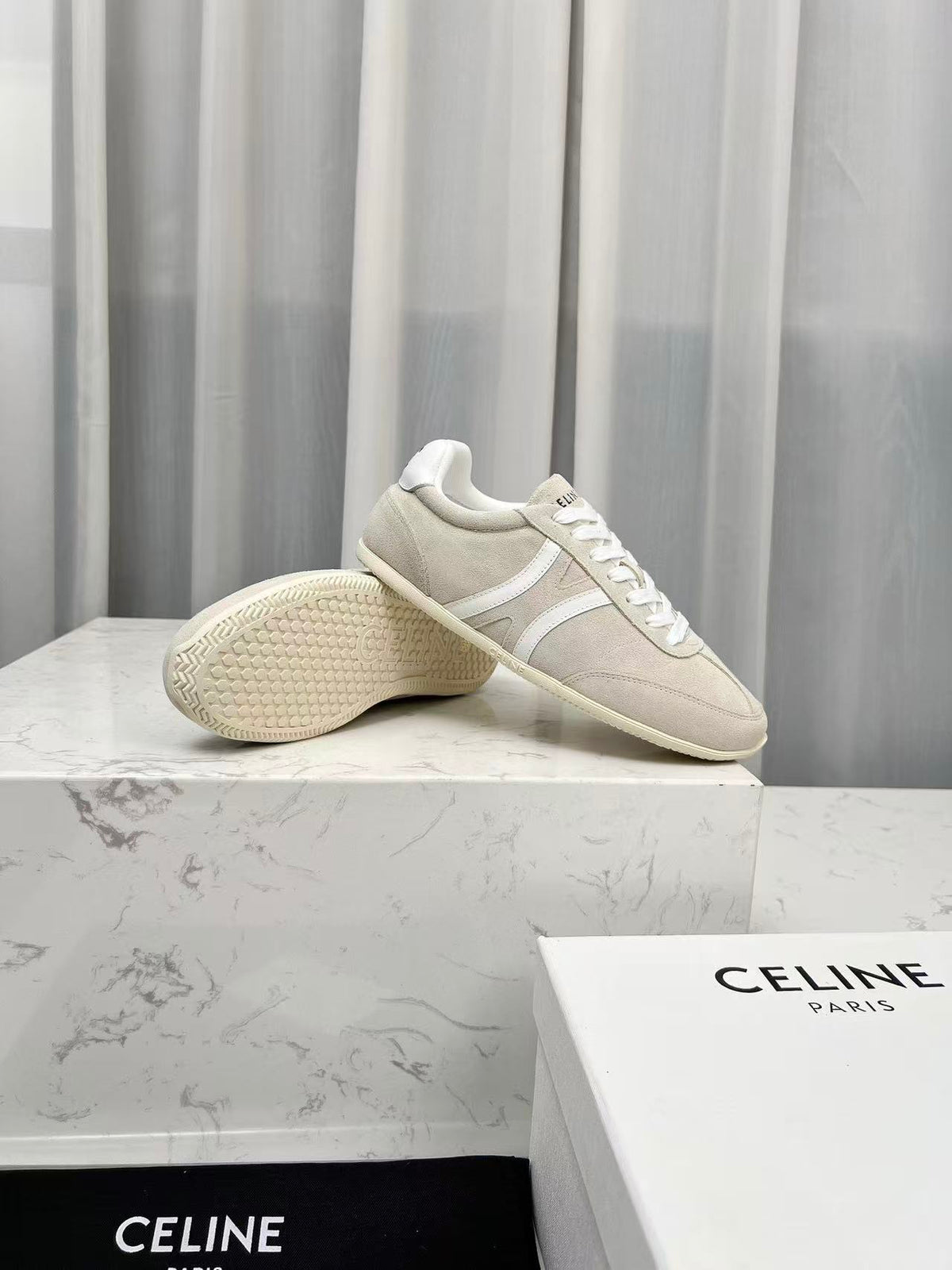 CELINE Jogger Triomphe Low-Top Sneakers in Apricot Cowhide & Suede