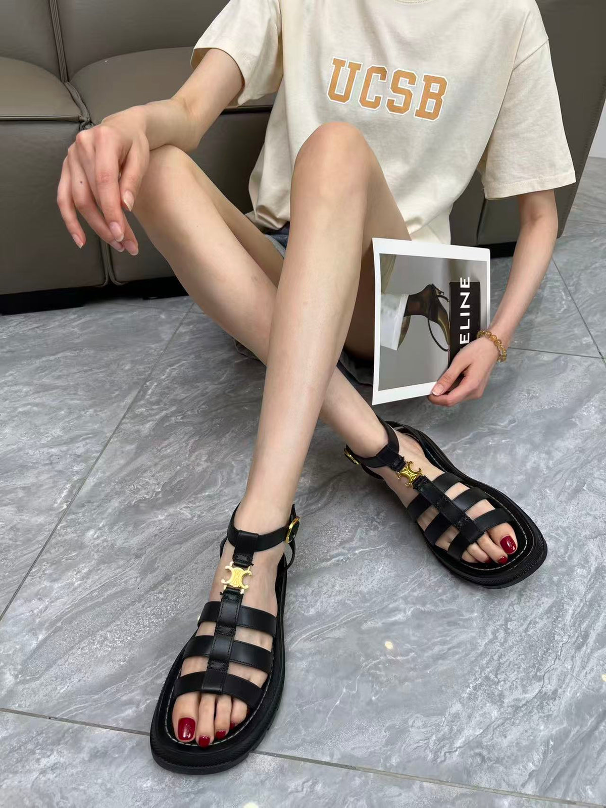CELINE Arc de Triomphe Buckle Flat Roman Sandals — Women's | EU 35-41