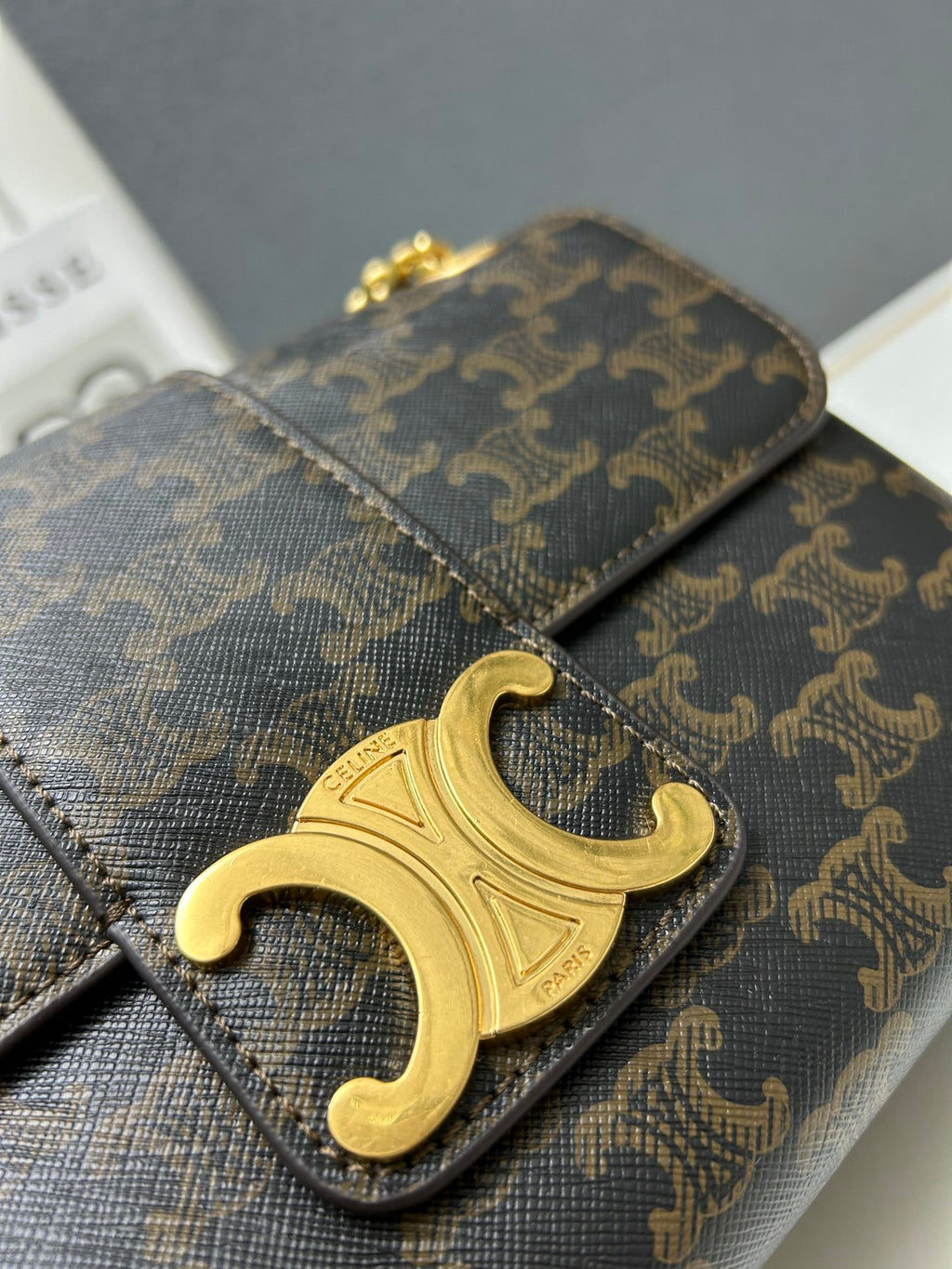 CELINE Triomphe Bag with Metal Logo in Brown