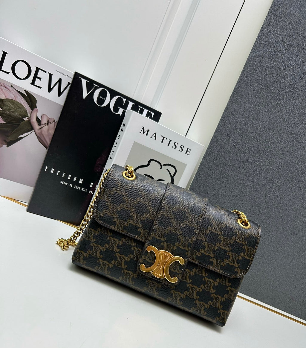 CELINE Triomphe Bag with Metal Logo in Brown