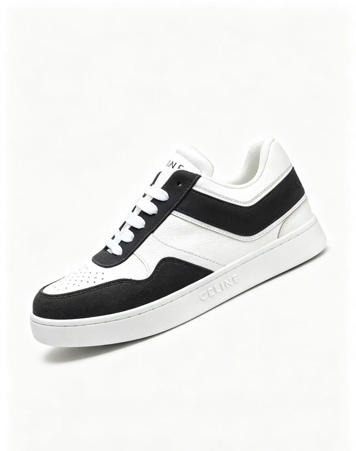 Celine Low-Top Sneakers with Celine Logo Detail — Black & White