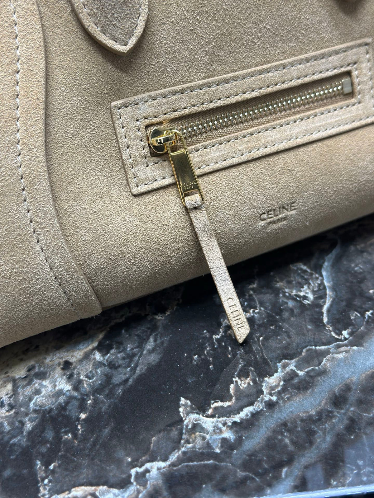 CELINE Small Handbag with Steel Hardware in Beige