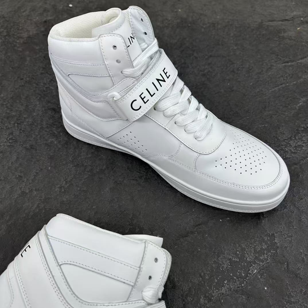 Celine CT-03 Calfskin Mid-Top Sneakers — Fluorescent White