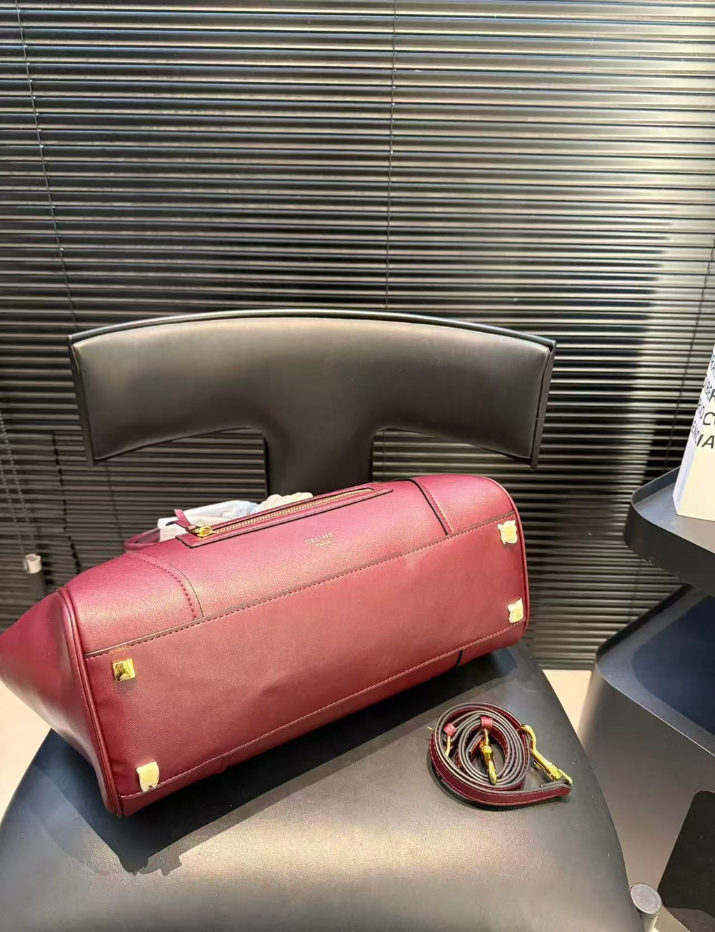 CELINE Luggage Bag in Burgundy with Grained Texture