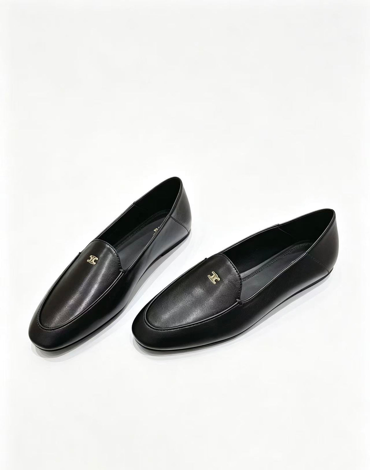 CELINE Triomphe Round-Toe Flat Loafers — Black