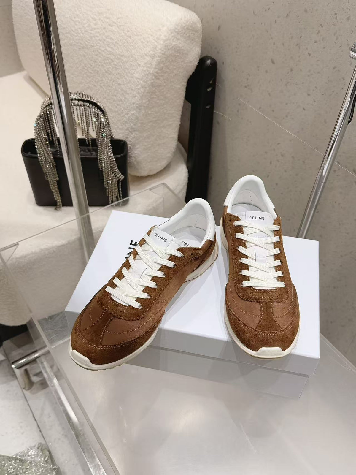 CELINE New Logo Laced Casual Sneakers — Brown
