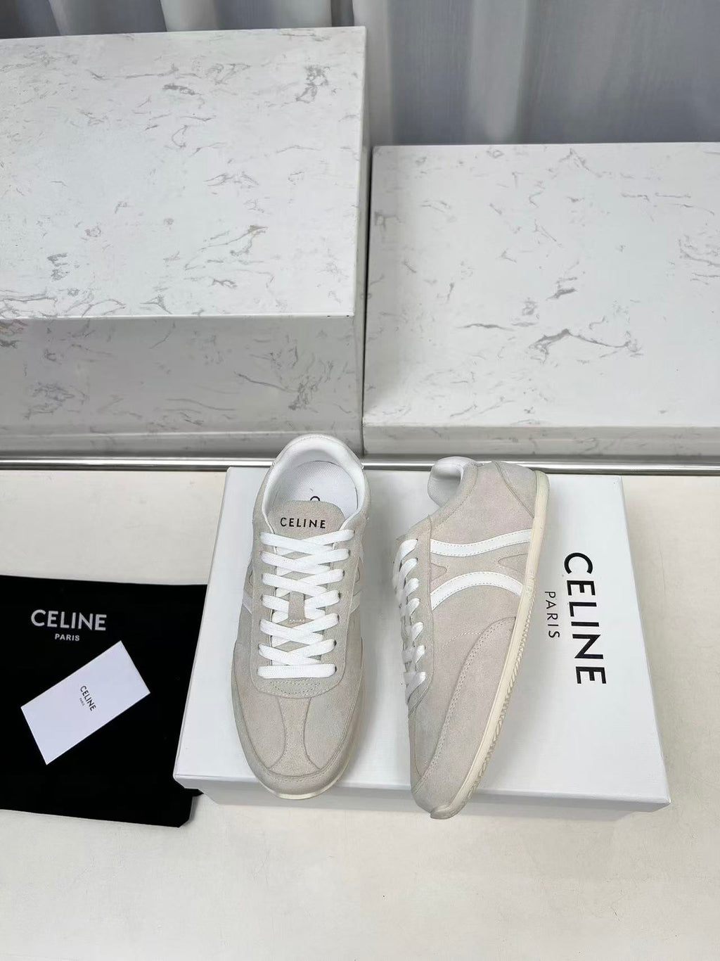 CELINE Jogger Triomphe Low-Top Sneakers in Apricot Cowhide & Suede