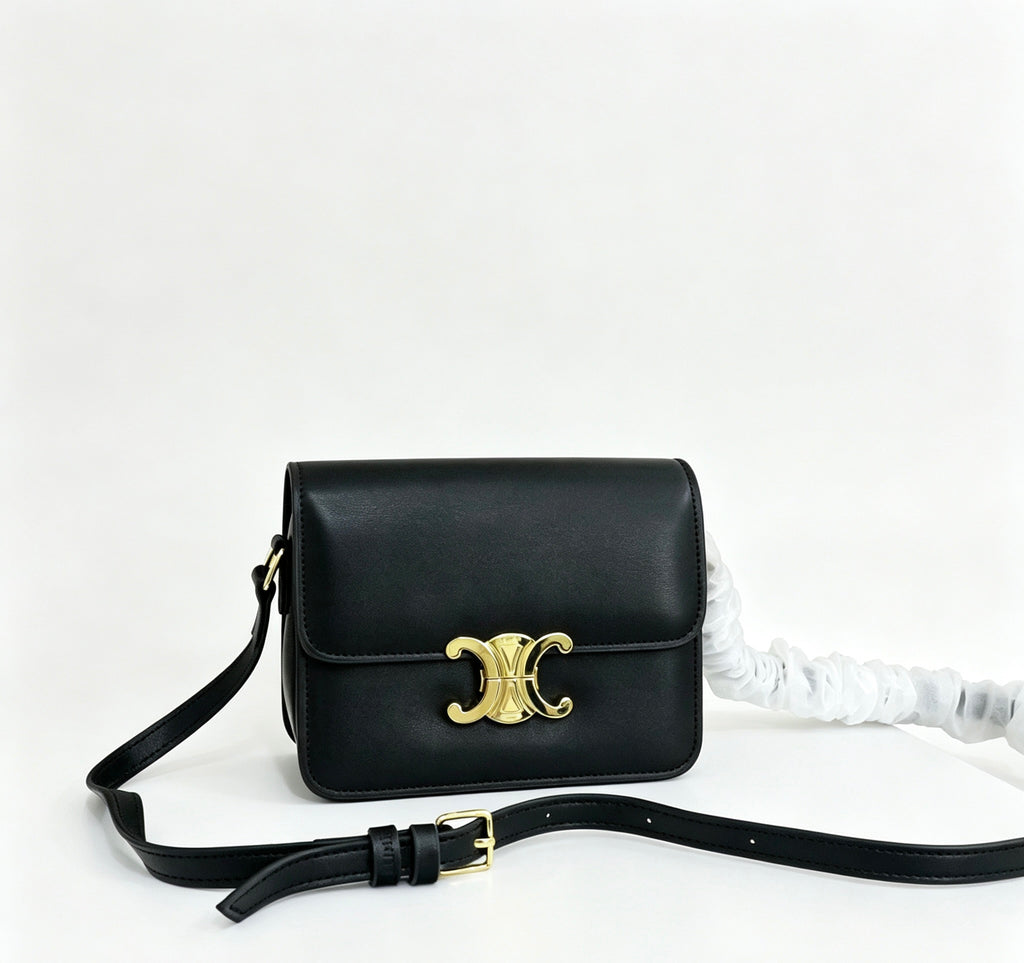 CELINE Teen Triomphe Messenger Bag — Canvas & Calfskin | Black