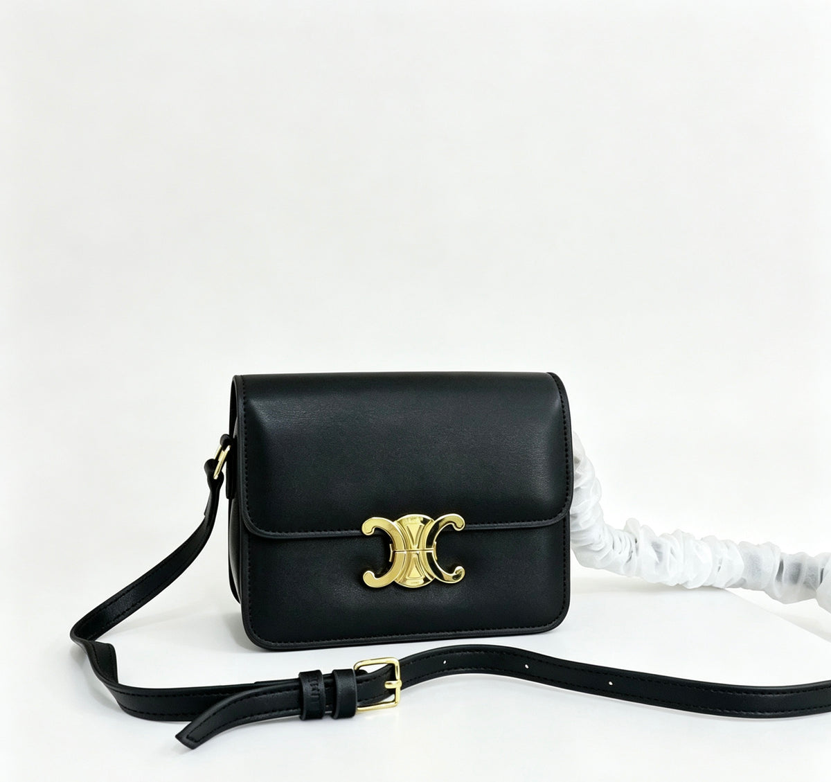 CELINE Teen Triomphe Messenger Bag — Canvas & Calfskin | Black