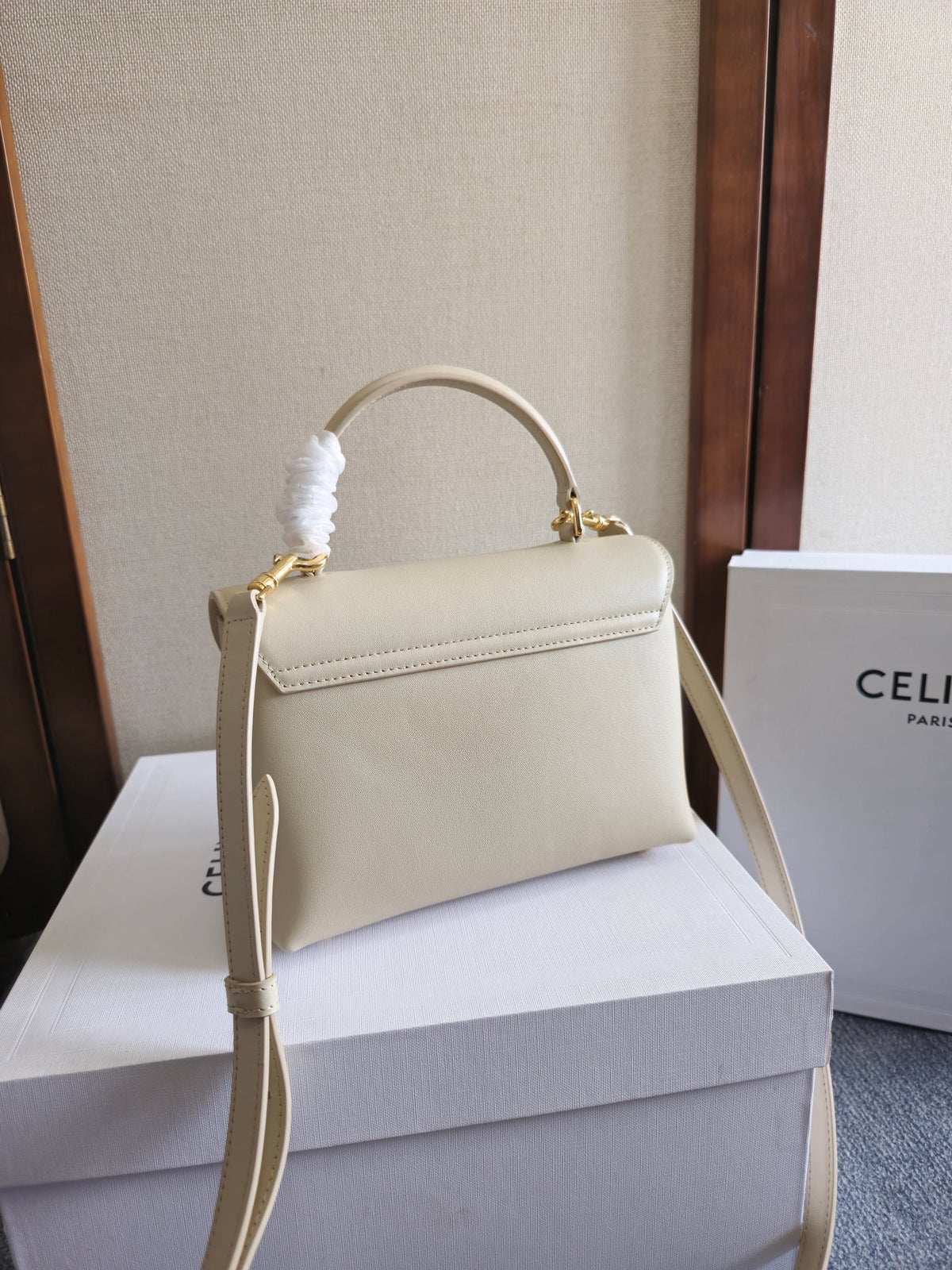 CELINE Triomphe Kelly Handbag in Light Beige