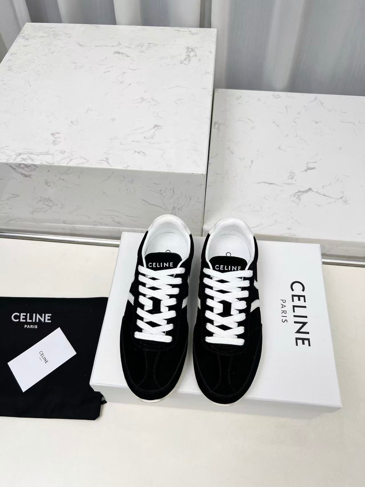 CELINE Jogger Triomphe Low-Top Sneakers in Black Cowhide & Suede