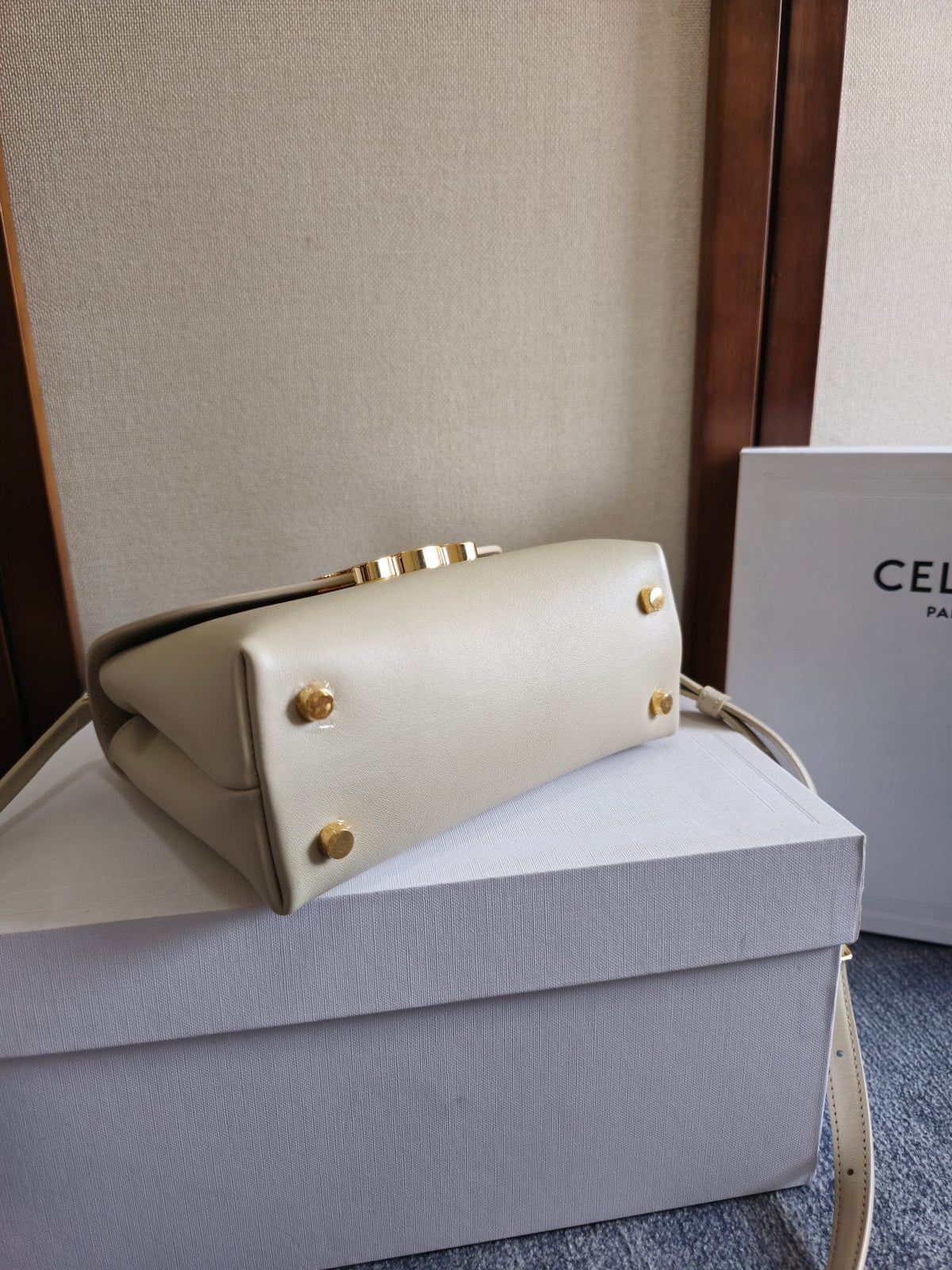 CELINE Triomphe Kelly Handbag in Light Beige