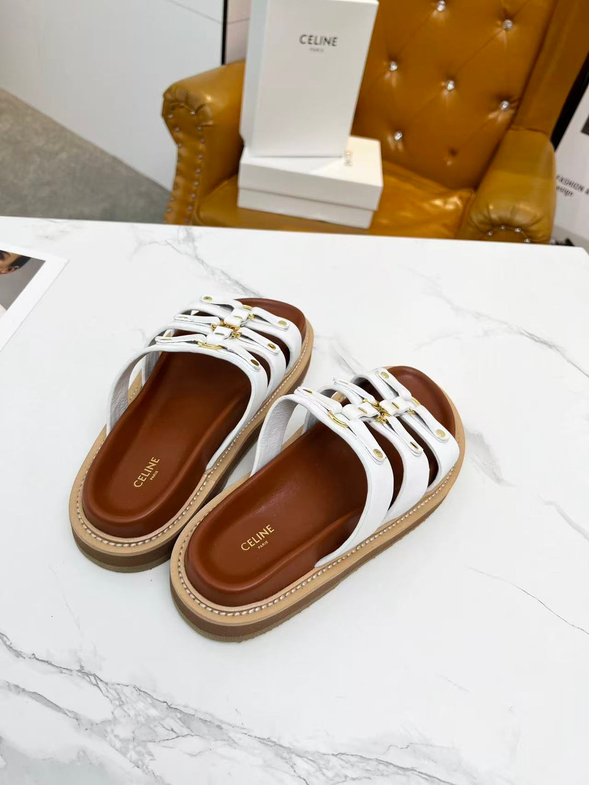 CELINE Metal Buckle Sandals — Women's White | EU 35-40