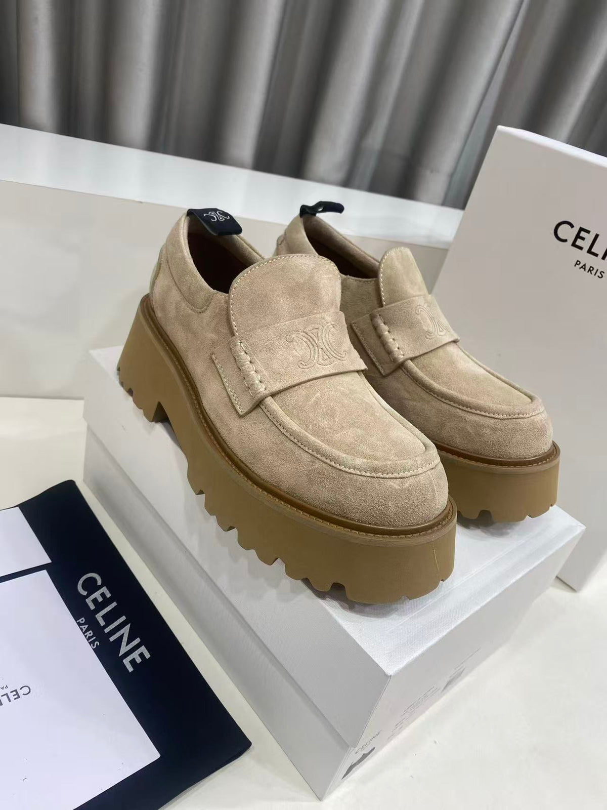 CELINE SS26 Thick-Sole Loafers — Apricot