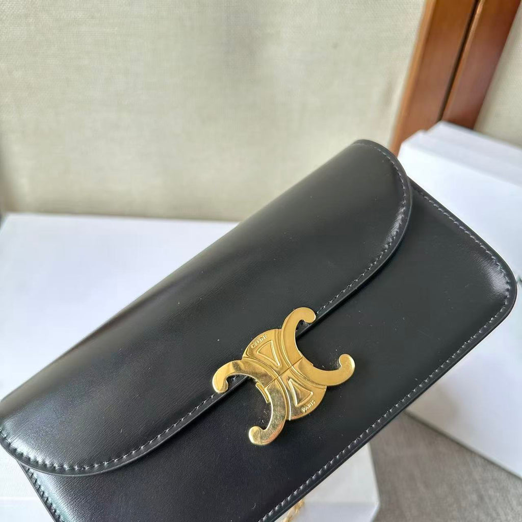 Celine Triomphe Chain Bag in Shiny Calfskin — Black