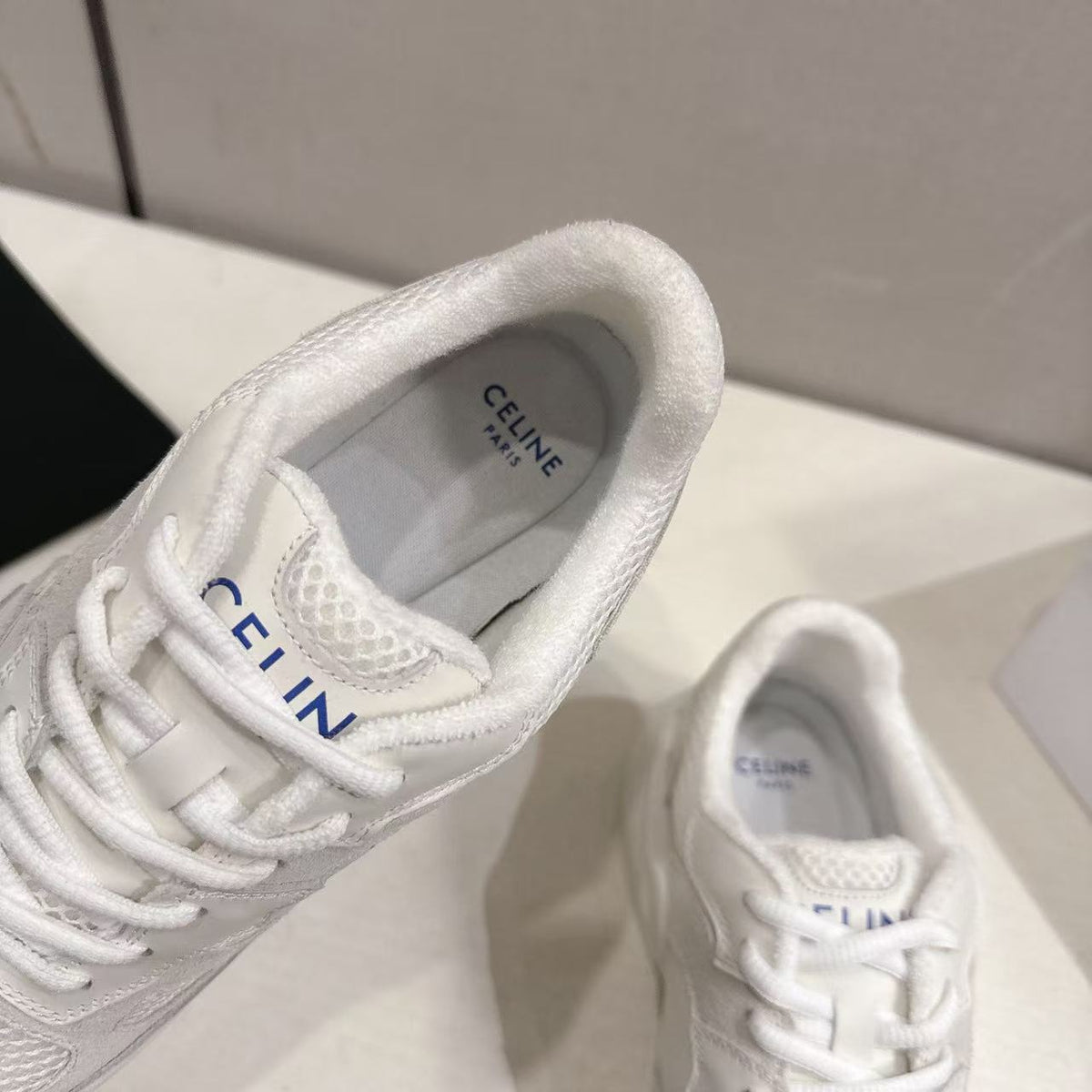CELINE Triomphe Runner Low-Top Sneakers — Grey & White