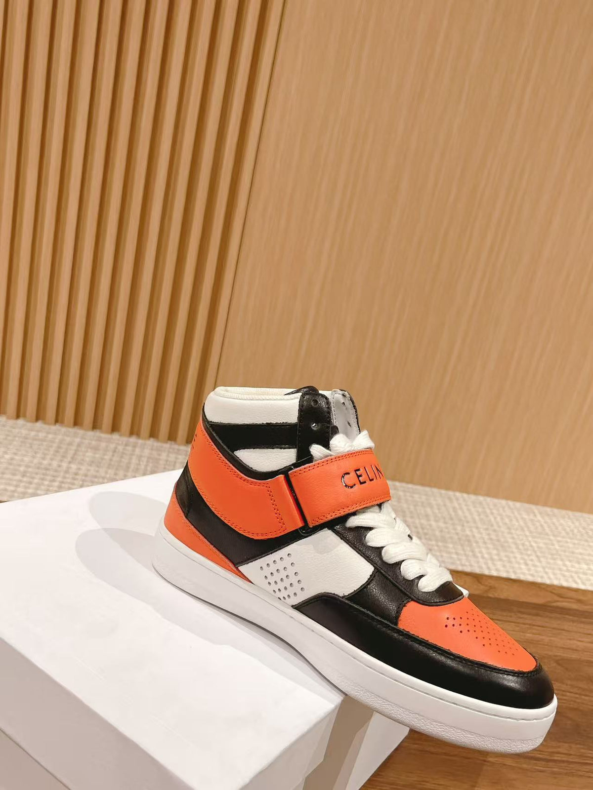 Celine Triomphe Low-Top Sneakers — Black & Orange