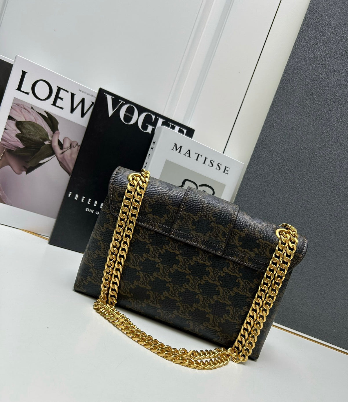 CELINE Triomphe Bag with Metal Logo in Brown