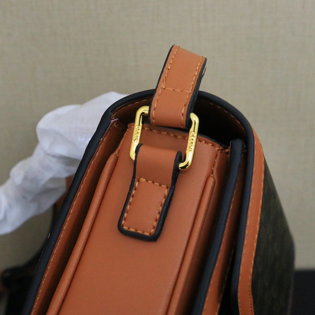 CELINE Teen Triomphe Messenger Bag — Canvas & Calfskin | Tan & Ochre