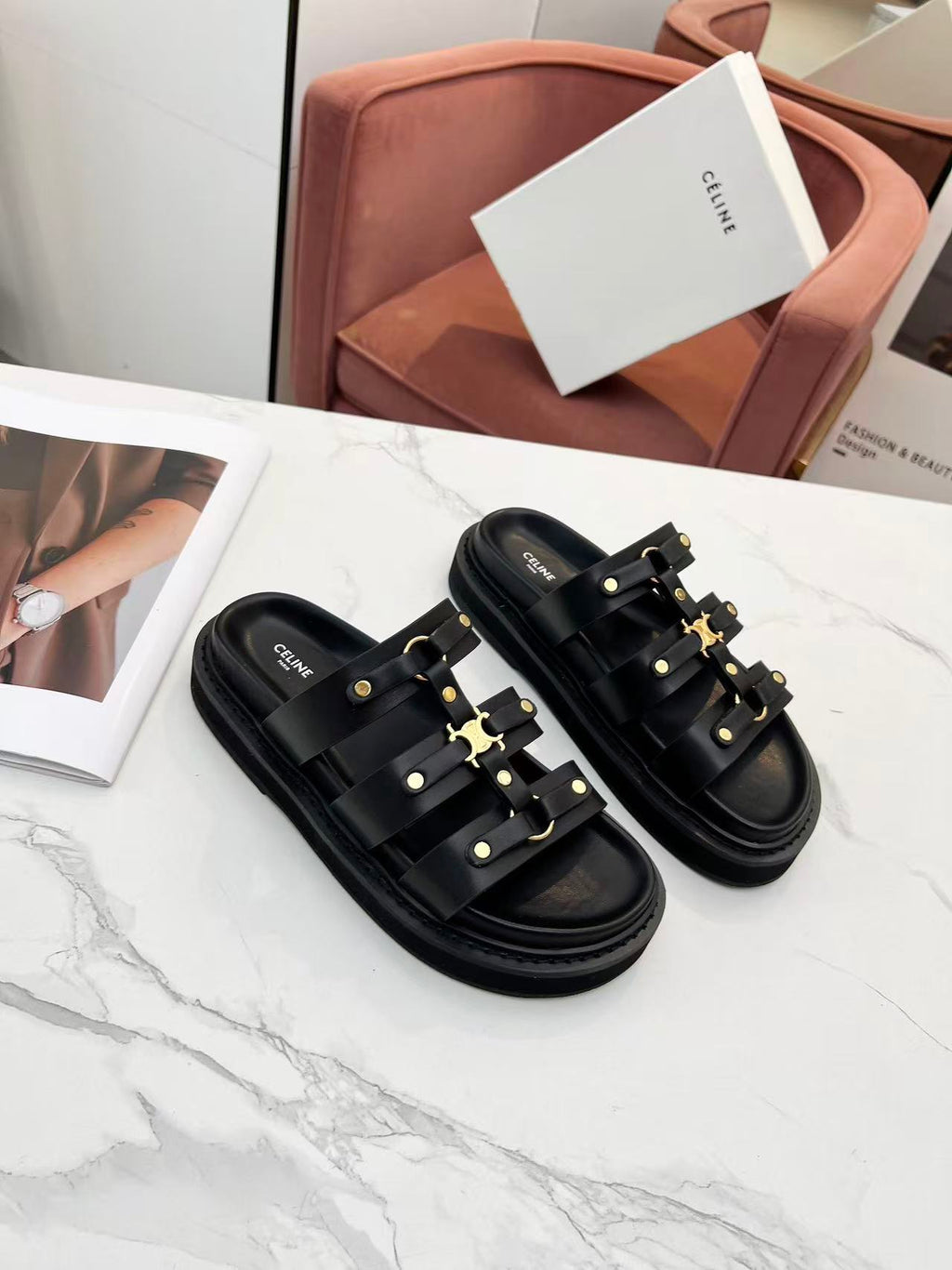 CELINE Metal Buckle Sandals — Women's Black | EU 35-40