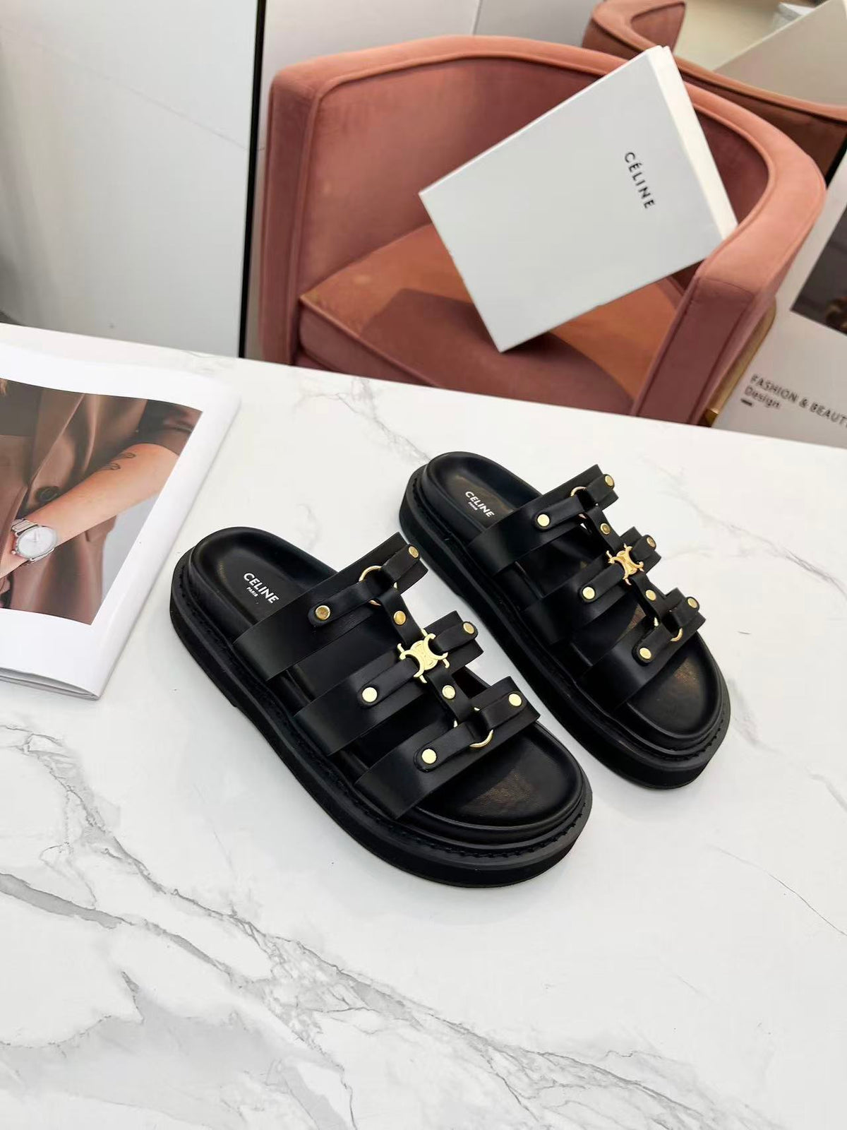 CELINE Metal Buckle Sandals — Women's Black | EU 35-40
