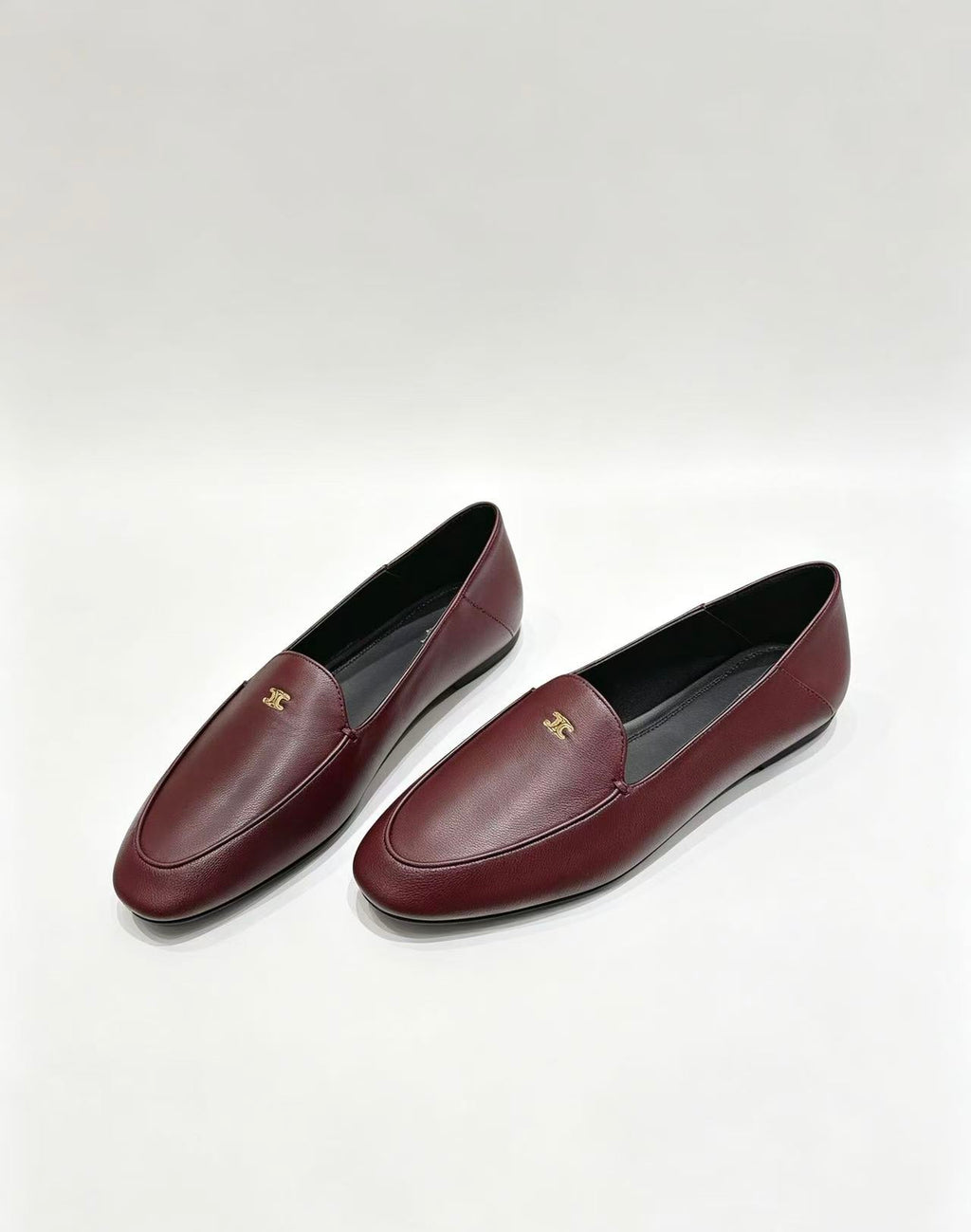 CELINE Triomphe Round-Toe Flat Loafers — Burgundy