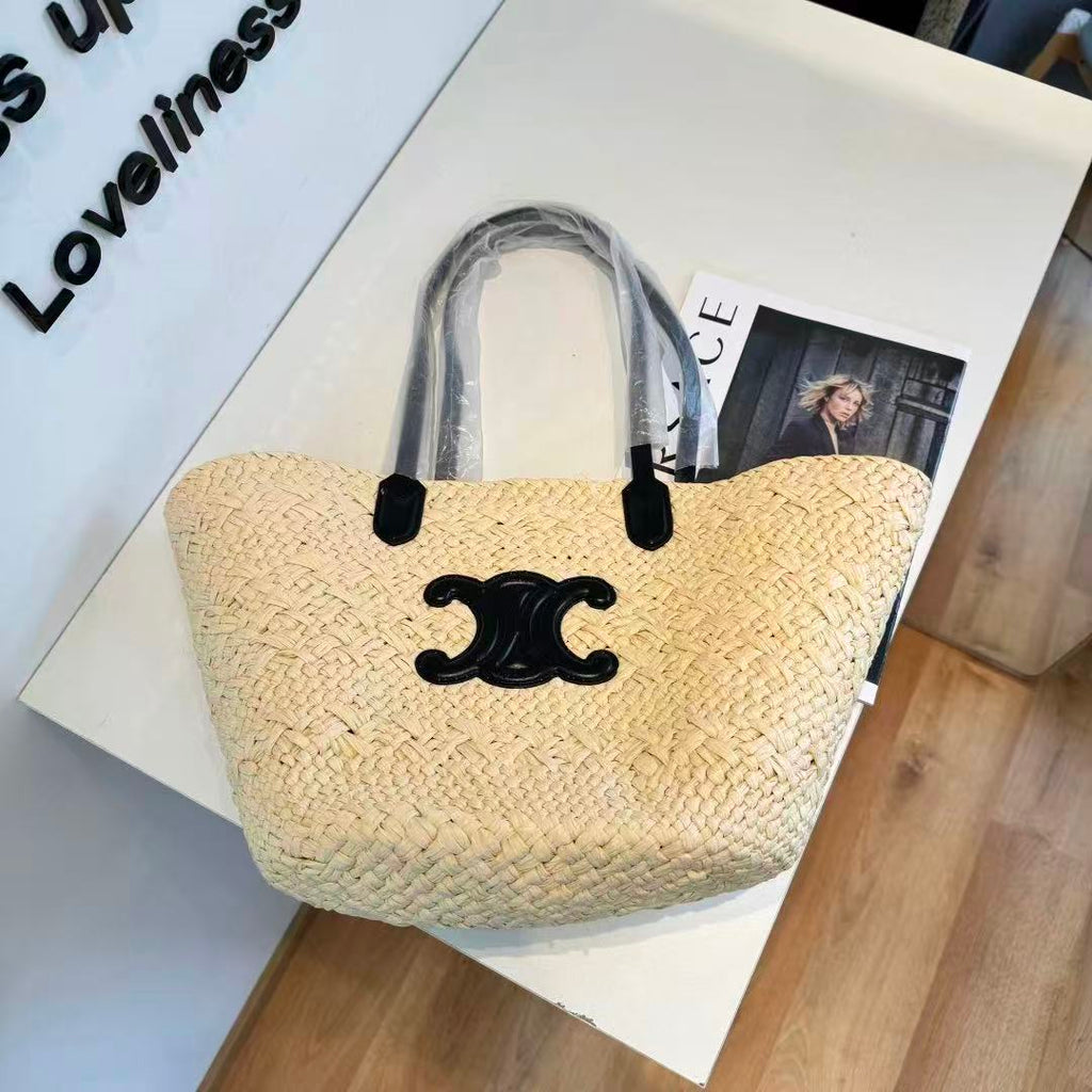 CELINE Hand-Woven Raffia Bag in Beige