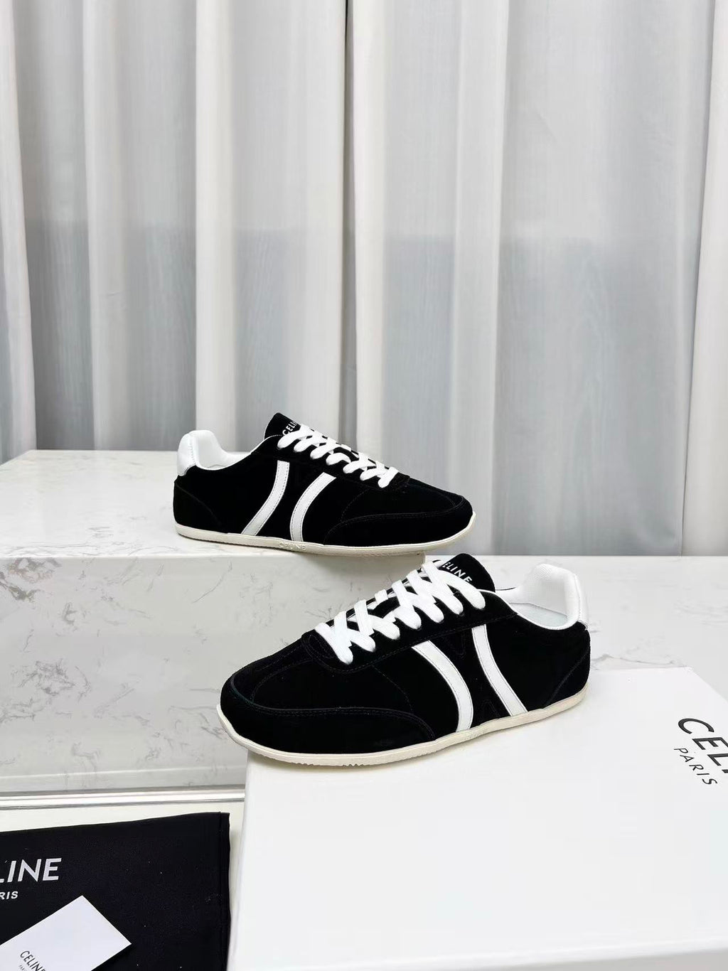 CELINE Jogger Triomphe Low-Top Sneakers in Black Cowhide & Suede