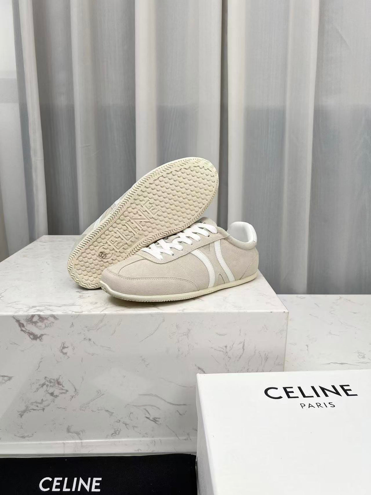 CELINE Jogger Triomphe Low-Top Sneakers in Apricot Cowhide & Suede